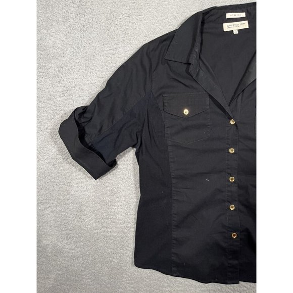 Jones New York Sport Woman Black Button Collared Shirt Stretch Roll Tab Size 1X - Picture 3 of 9